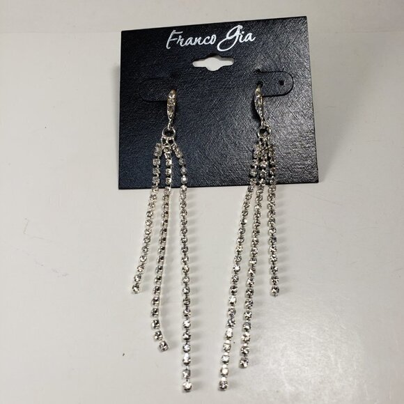 Silver plated Clear Crystal Rhinestone Chandelier Drop Dangle Earrings - Picture 1 of 5